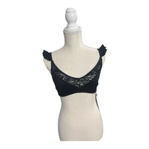 ASOS Swim Black Floral Lace Bikini Top Size 4 Ruffle Boned Swimwear Beach